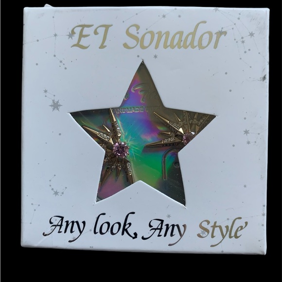 Earrings, pink rhinestone And gold earrings - Picture 3 of 5